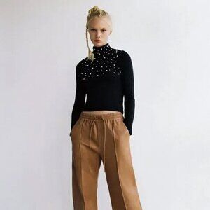 NWT Zara Soft Feel Pearl Sweater Gray Size Medium